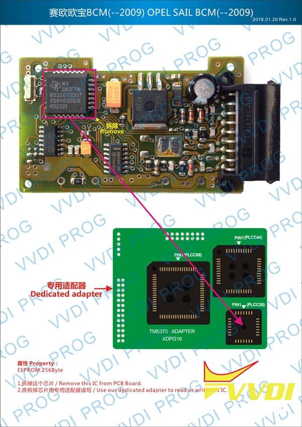 Адаптер VVDI Prog TMS370 (PLCC28PLCC44PLCC68)