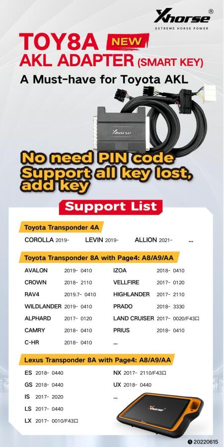 Адаптер Xhorse Toyota 8A AKL для VVDI Key Tool Plus Pad