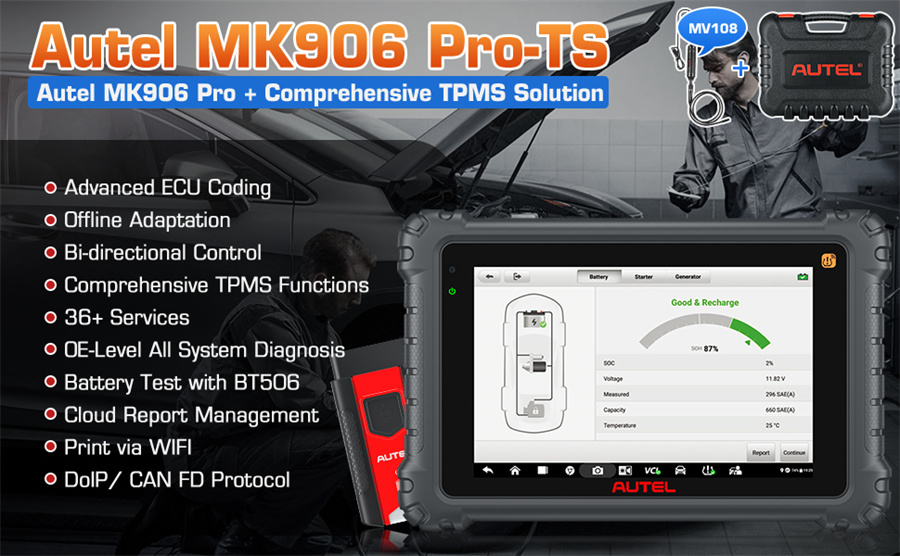 Инструменты Autel Maxicom MK906 PRO - TS для диагностики автомобилей и переобучения TPMS 