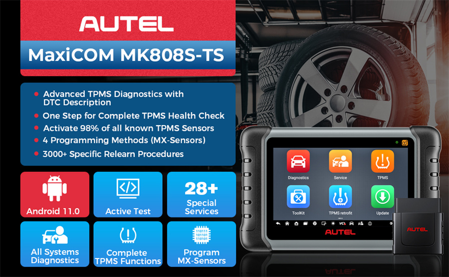 Autel Maxicom MK808S - TS Двустороннее и TPMS Программирование Обучение