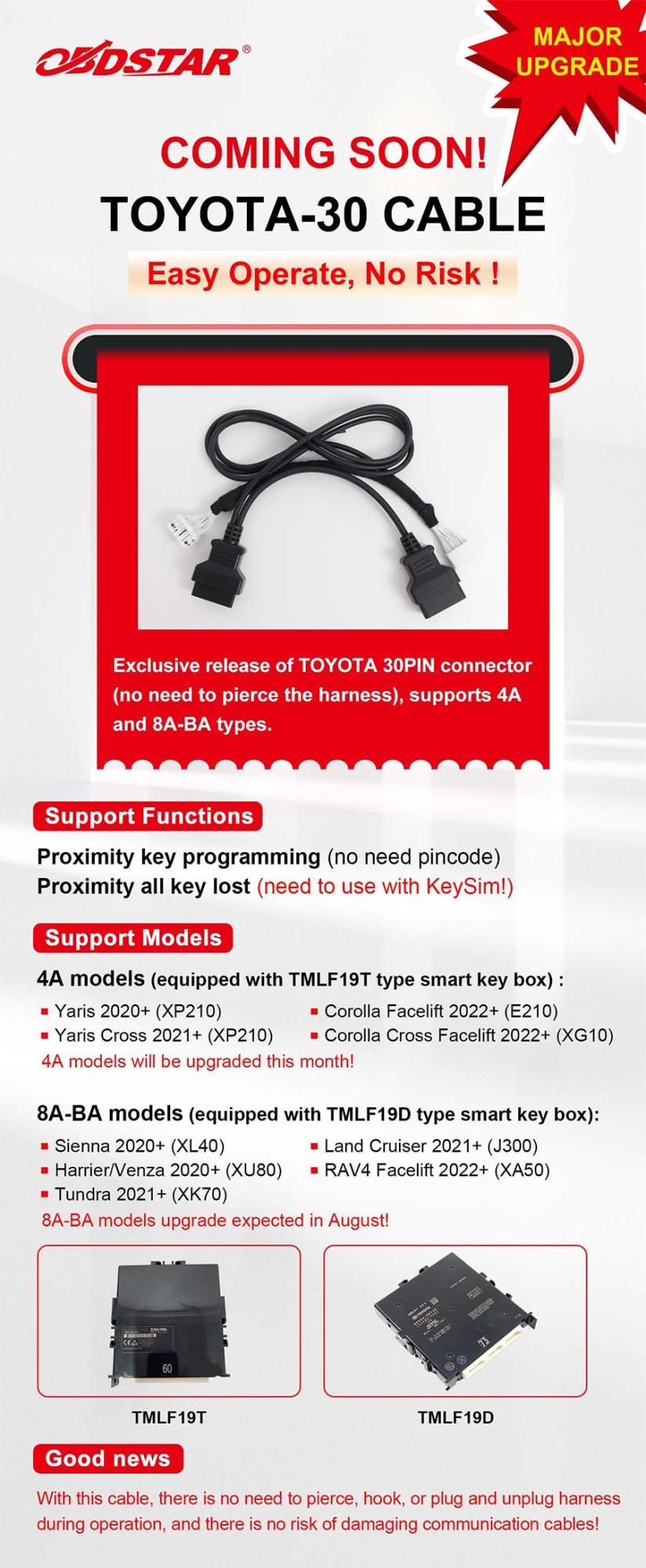 OBDSTAR Toyota - 30 Кабель Подключение Программирование Все потерянные ключи Не нужно входить в пучок проводов X300DP Plus / X300Pro 4