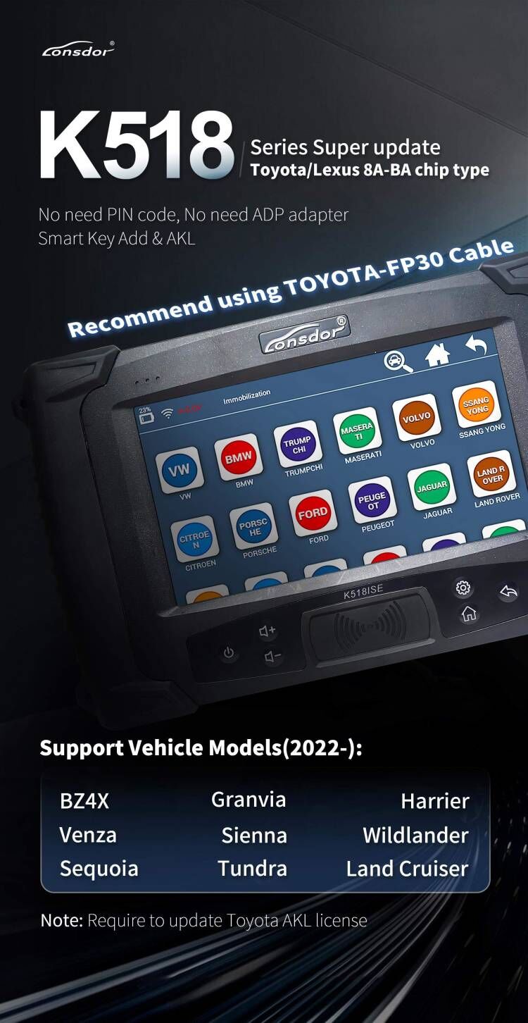 K518ISE K518S & KH100 Вычисление Lonsdor Toyota AKL онлайн 1 год Активация +
