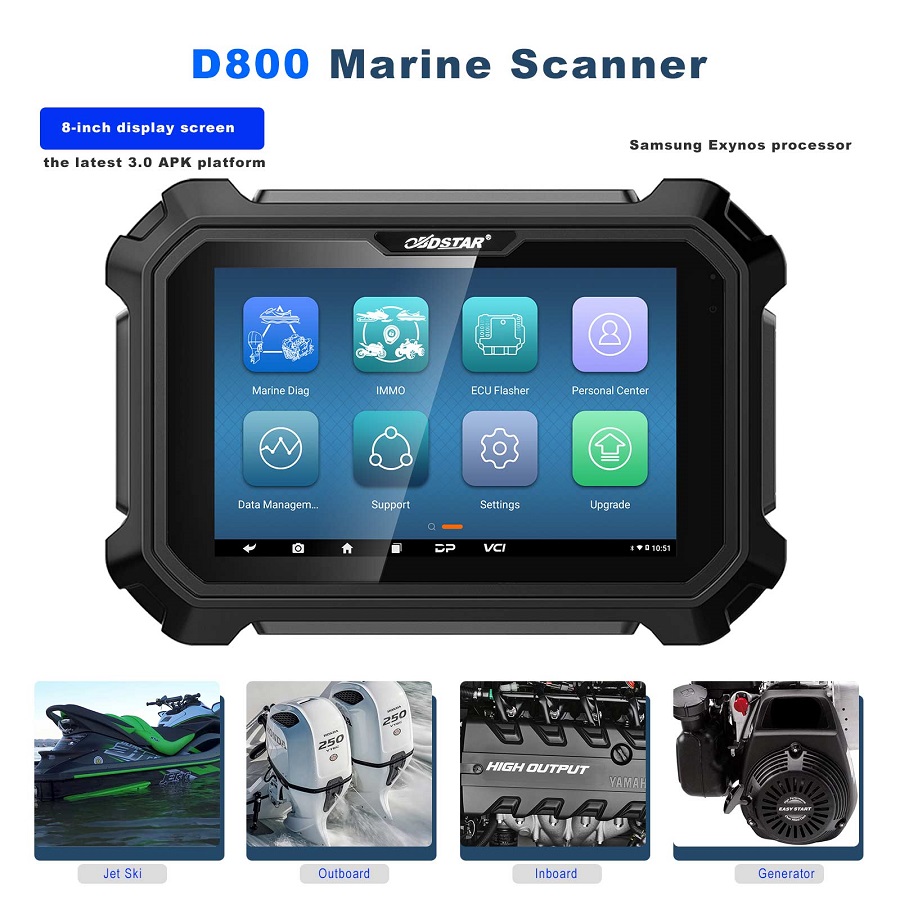 OBDSTAR D800 A + B + C + D Полностью оборудованная гидромоторная лодка / борт / борт / генератор Морской диагностический инструмент