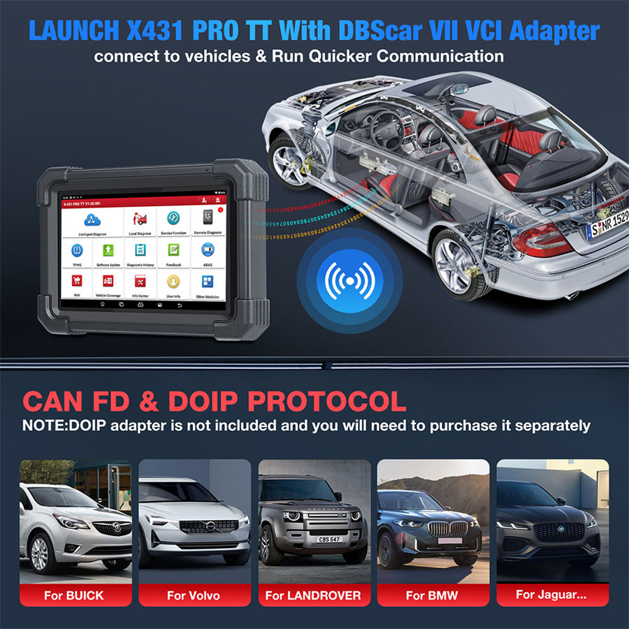 Двусторонний диагностический прибор LAUNCH X431 PRO TT с разъемом DBSCAR VII 37 + сброс кода ECU Online с ключом CANFD IMMO