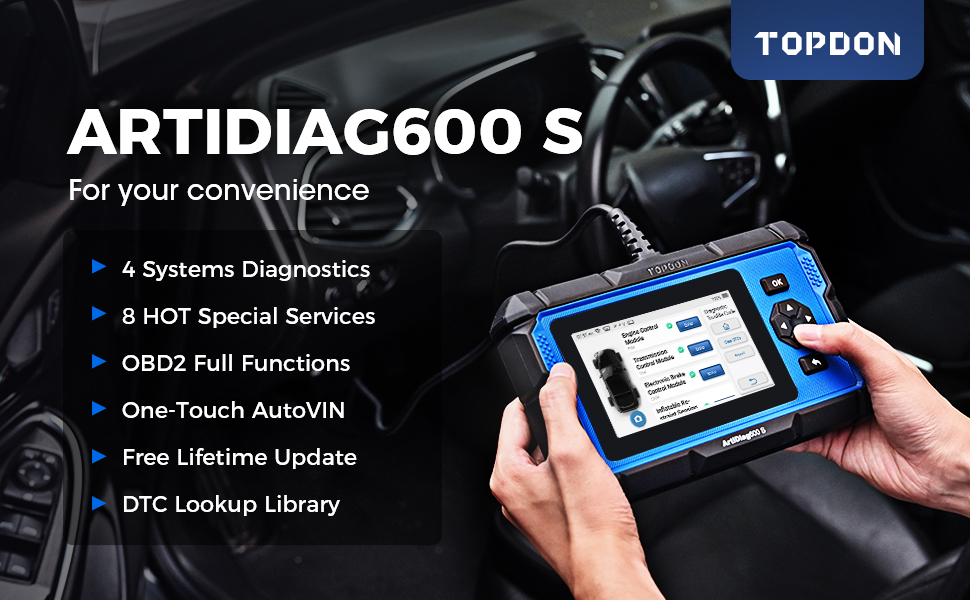 TOPDON ARTIDIAG 600S AD600S с 4 инструментами системной диагностики и 8 сервисами перезагрузки с бесплатным обновлением на протяжении всей жизни