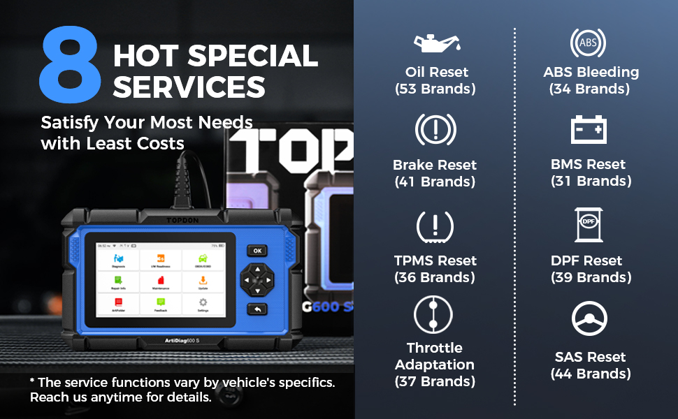 TOPDON ARTIDIAG 600S AD600S с 4 инструментами системной диагностики и 8 сервисами перезагрузки с бесплатным обновлением на протяжении всей жизни