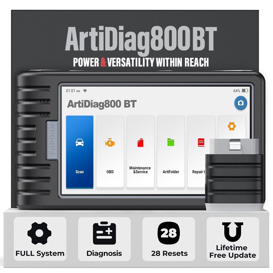 TOPDON ARTIDIAG 800 BT Средняя общесистемная диагностика с 28 сервисными функциями для бесплатного обновления многоязычия на протяжении всей жизни
