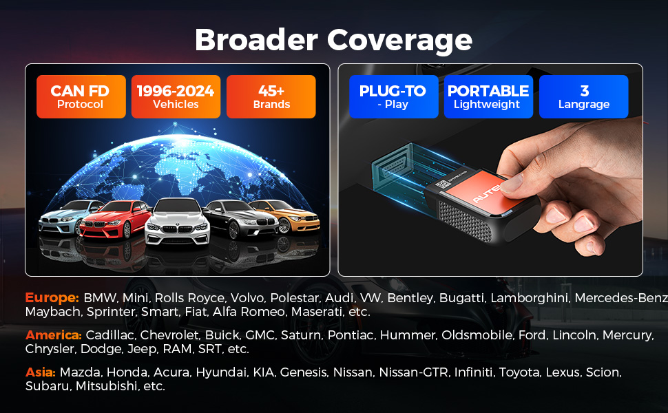 Autel AP2500E предлагает широкий спектр транспортных средств для пользователей и моделей по всему миру