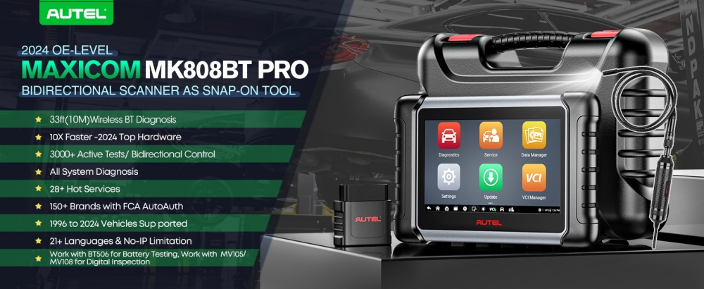 Autel Maxicom MK808BT Pro Инструменты диагностического сканирования автомобилей, сканеры активного тестирования и двустороннего управления, 28 + Service, FCA AutoAuth, Беспроводная диагностика
