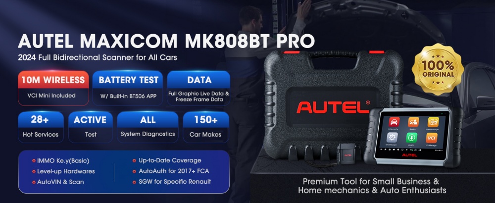 Autel Maxicom MK808BT PRO Инструменты диагностического сканирования автомобилей, сканеры для активного тестирования и двустороннего управления, службы 28 +, FCA AutoAuth, беспроводная диагностика