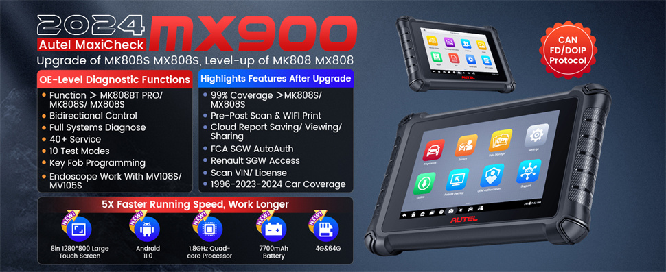 Общесистемный диагностический сканер Autel Maxicheck MX900 OBD2, двустороннее управление, DoIP / CAN FD, считывание / очистка кода, служба 40 +, обновление MK808 / MX808