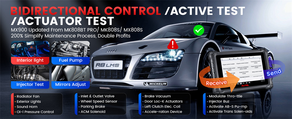 Общесистемный диагностический сканер Autel Maxicheck MX900 OBD2, двустороннее управление, DoIP / CAN FD, считывание / очистка кода, служба 40 +, обновление MK808 / MX808