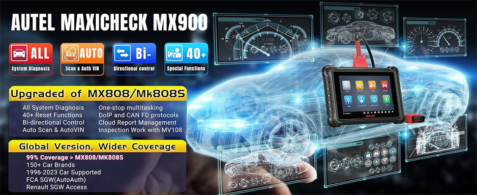 Общесистемный диагностический сканер Autel Maxicheck MX900 OBD2, двустороннее управление, DoIP / CAN FD, считывание / очистка кода, служба 40 +, обновление MK808 / MX808
