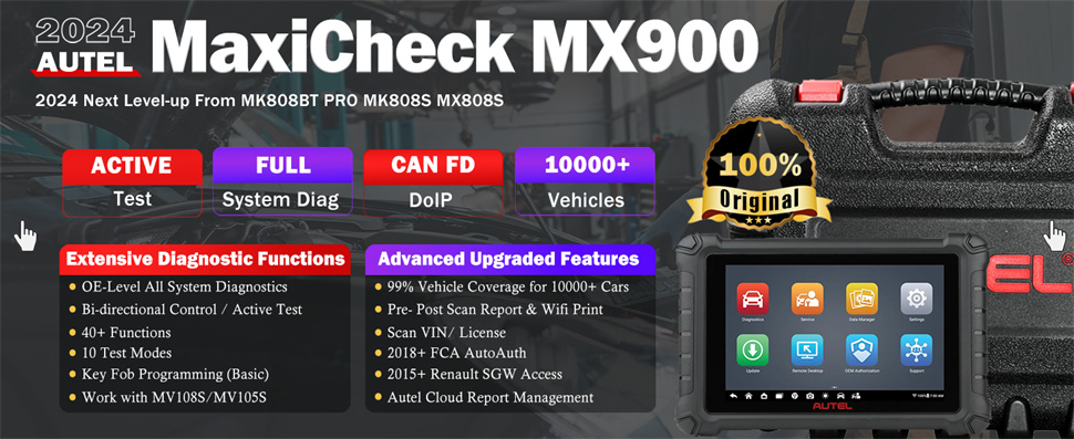 Общесистемный диагностический сканер Autel Maxicheck MX900 OBD2, двустороннее управление, DoIP / CAN FD, считывание / очистка кода, служба 40 +, обновление MK808 / MX808