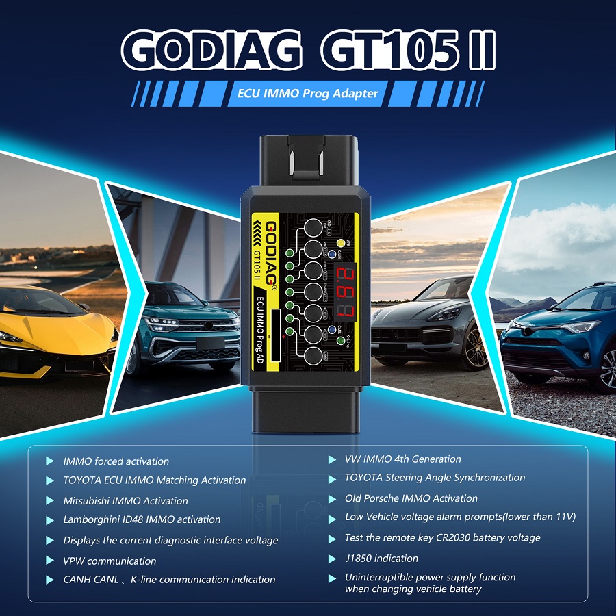 GODIAG GT105 II ECU IMMO Prog AD OBD2 разъем ECU