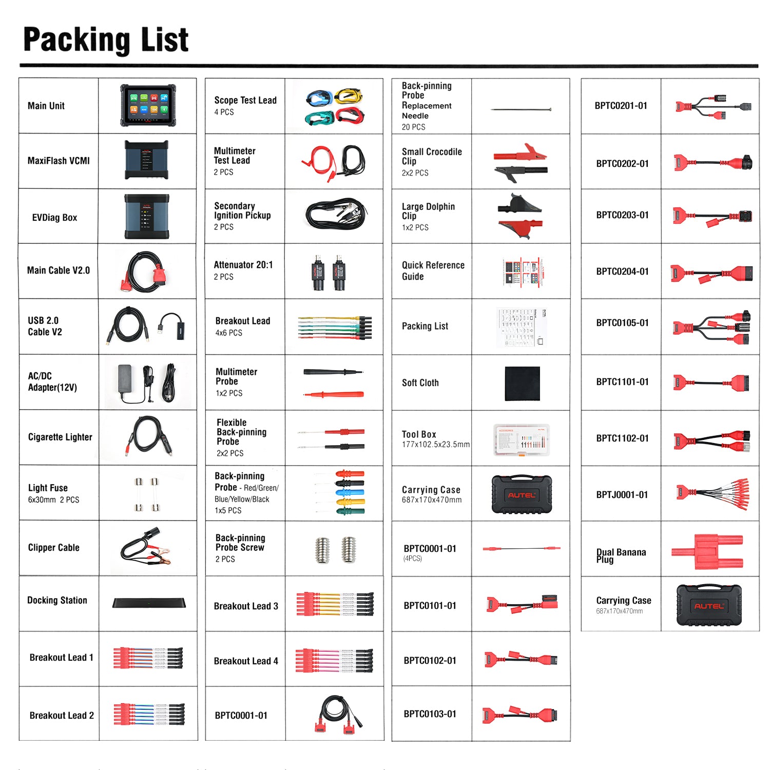 AUTEL MaxiSYS Ultra EV Packing List