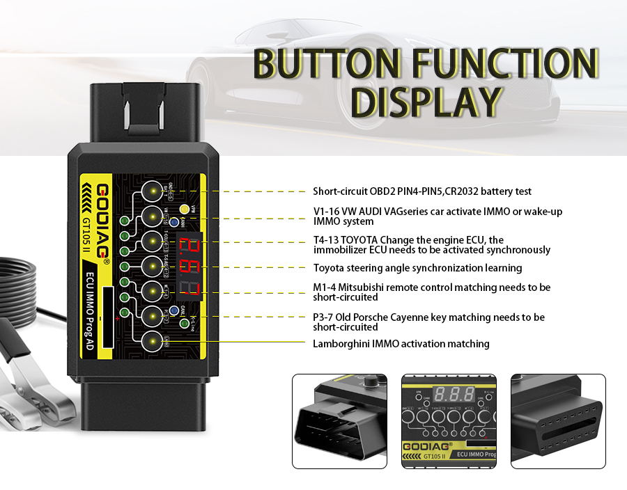 GODIAG ECU IMMO Prog AD GT105 II Соединительные разъемы ECU 