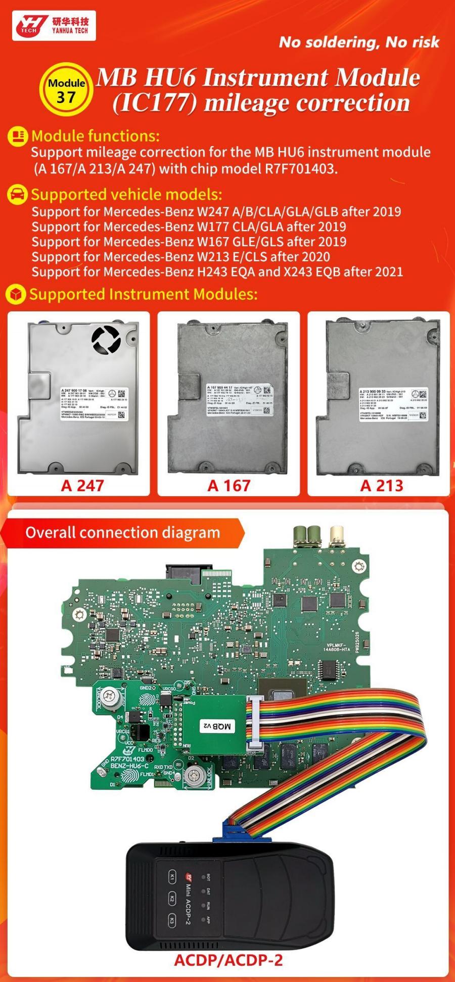 Миниатюрный модуль ACDP - 2 для коррекции пробега приборного модуля MB HU6 (C177) 37
