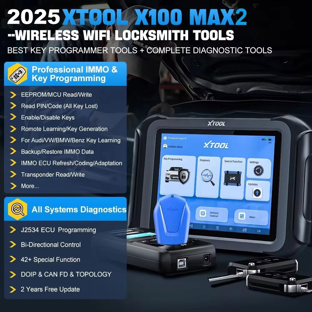 XTOOL X100 MAX 2 с инструментами программирования и диагностики ключей J2534