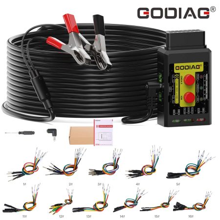 GODIAG GT108 B оснащен универсальным адаптером Super OBDI - OBDII для грузовых автомобилей, тракторов, горнодобывающих транспортных средств, генераторов, судов