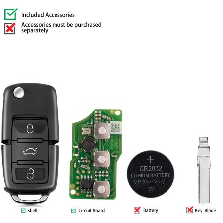 Xhorse XKB501EN Линейный ключ дистанционного управления VW B5 Flip 3 Кнопки английская версия 5 шт. / партия