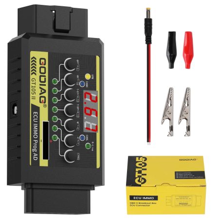 Подключатель GODIAG GT105 II ECU IMMO Prog AD OBD2 показывает напряжение автомобиля