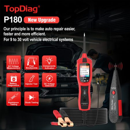 TopDiag P180 для диагностики форсунок электрических систем транспортных средств 9 - 30 вольт Тестирование с поддержкой автомобилей, пикапов, внедорожников, мотоциклов, экскаваторов, пароходов,