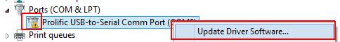 Предупреждение о драйвере Prolific в Диспетчере устройств