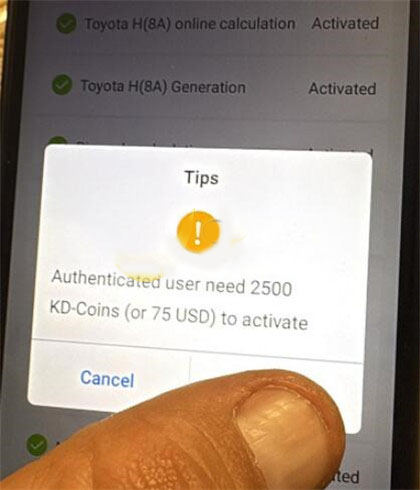 KEYDIY KD-X4 App zeigt Kontostandfehler auf Aktivierungsbildschirm
