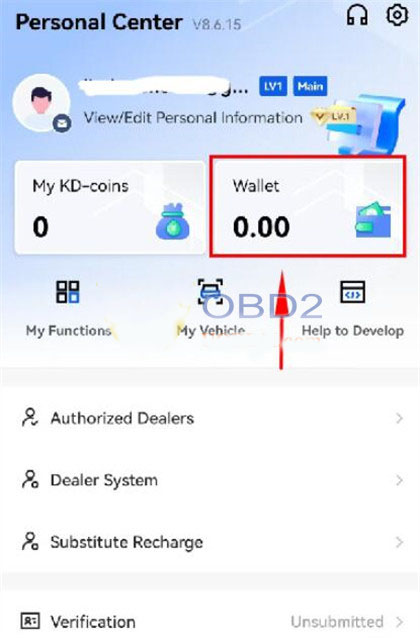 KEYDIY KD-X4 Wallet-Aufladeoberfläche zur Guthabenerhöhung