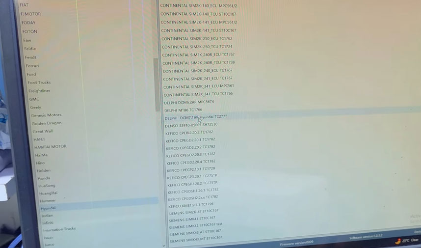 FC200 software interface selecting Hyundai Delphi DCM7.1AP