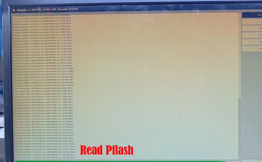 P-Flash memory reading in progress with FC200