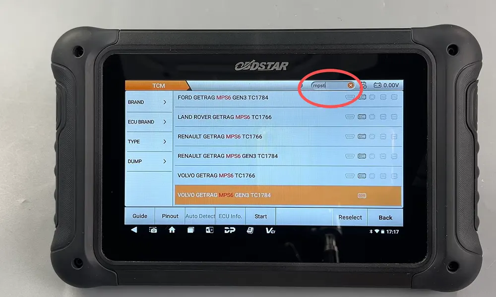 Поиск модели ECU в программном обеспечении OBDSTAR DC706