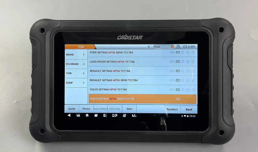 Searching for ECU model in DC706 interface