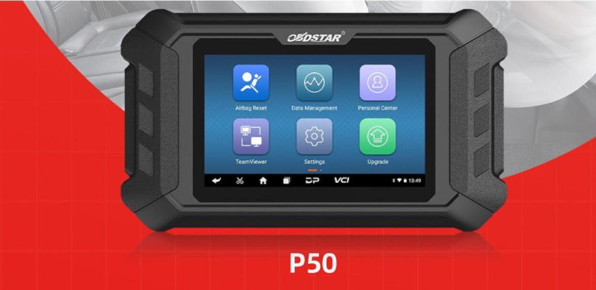 OBDSTAR P50 device with touchscreen and accessories