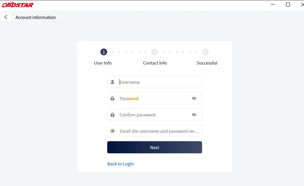 Registration screen 2