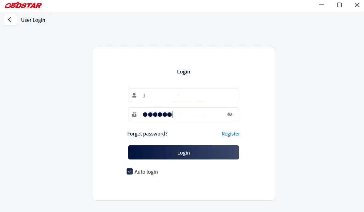 Login screen