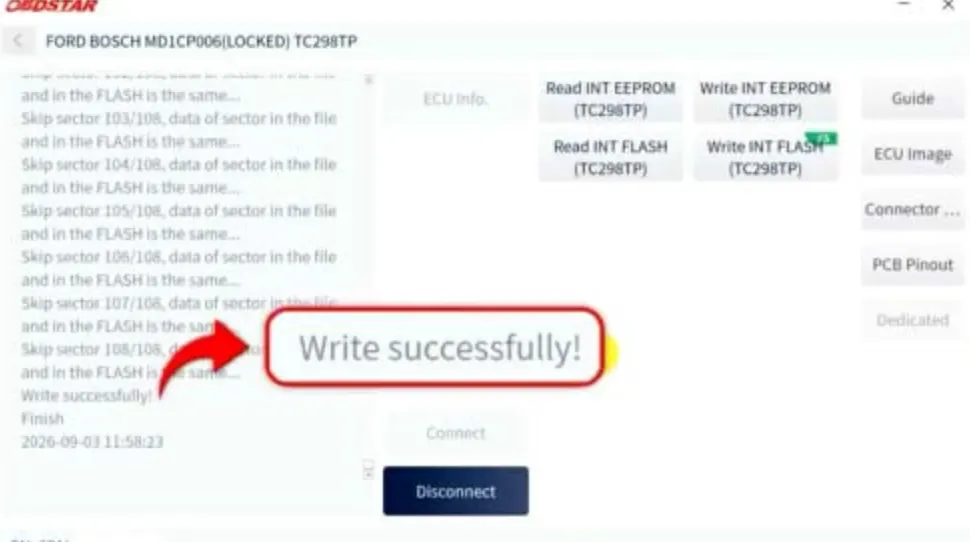 OBDSTAR ECU Master flash write process for Ford MD1CP006