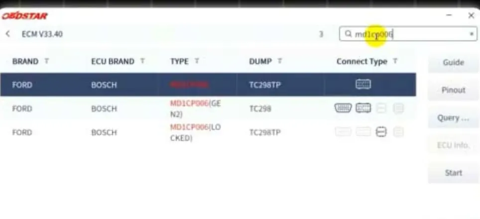 Quick search MD1CP006 and select Boot mode on OBDSTAR ECU Master