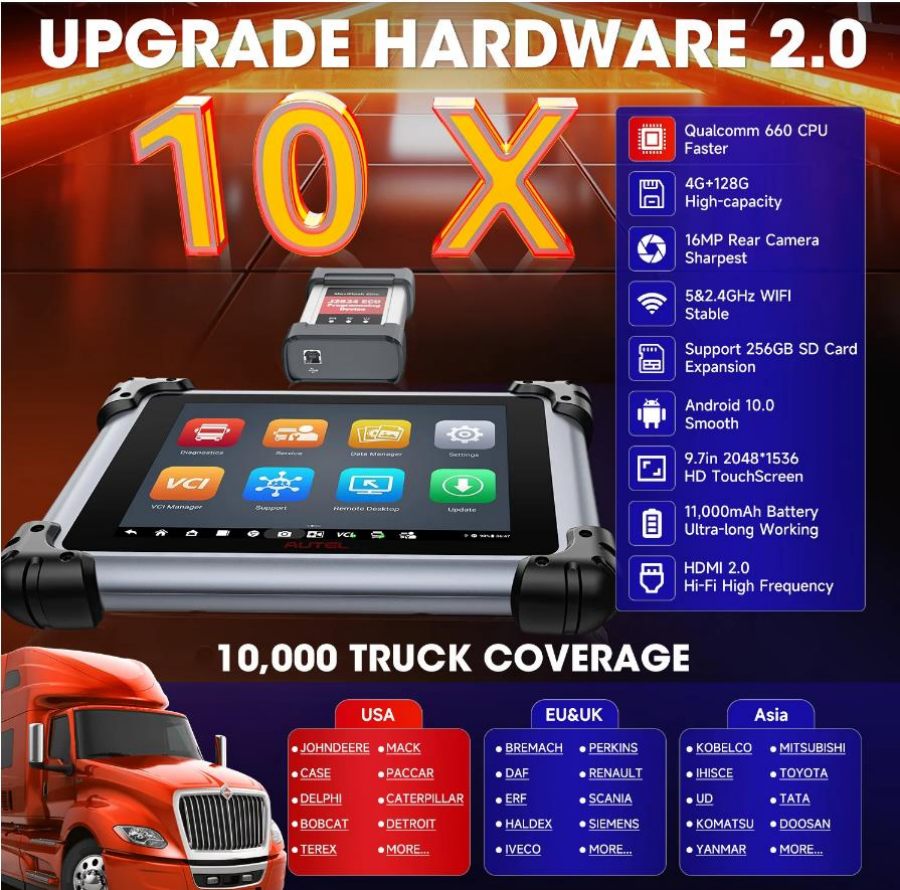 2024 Autel Maxisys MS908CV II Тяжелый грузовой сканер с программированием ECU J2534
