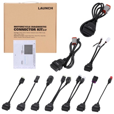 LAUNCH Motorcycle Diagnostic Connector Kit 2.0 with Renewal Card for Ducati, Indian, Polaris, Victory, Harley, Honda,Yamaha, Kawasaki, Suzuki, BMW