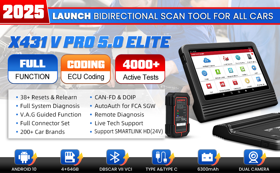 Launch X431 V 5.0 (X431 Pro) 8-дюймовый Wi-Fi/Bluetooth двунаправленный полносистемный диагностический сканер