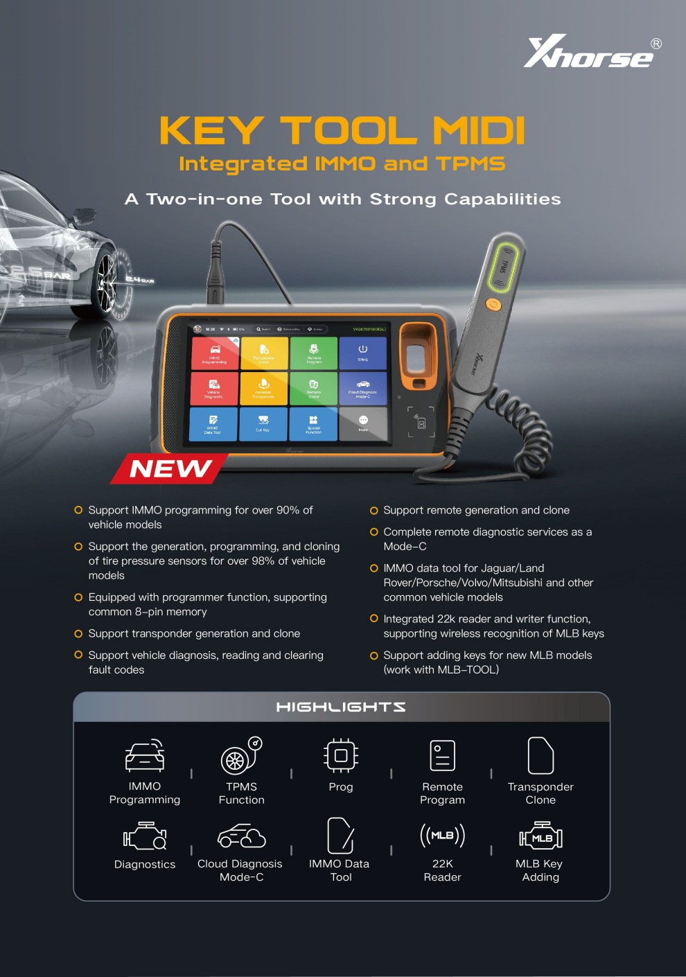 Xhorse Key Tool MIDI Базовая версия – Интегрированная IMMO и TPMS