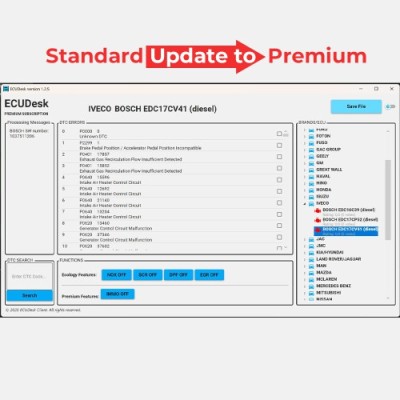 Обновление услуги для стандартной версии ECUDesk до премиум-версии: без ограничения по количеству файлов в день, поддержка отключения иммобилайзера и ограничения скорости.