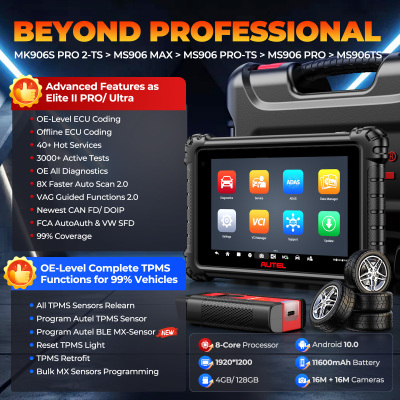 Autel MaxiCOM MK906S PRO II -TS &mdash; диагностический сканер TPMS с кодированием ЭБУ, двунаправленным управлением и 2 бесплатными датчиками TPMS MX-Sensor от Autel