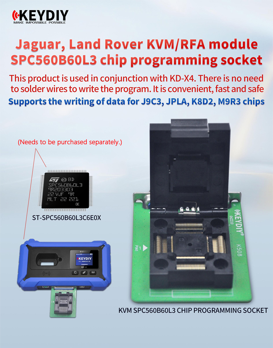 KEYDIY For Jaguar, Land Rover KVM/RFA Module SPC560B60L3 Chip Programming Socket
