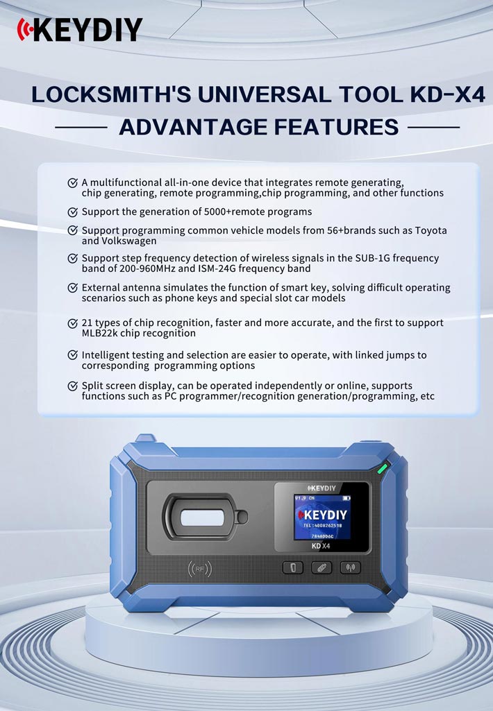 KEYDIY KD-X4 Locksmith's Universal Tool Features