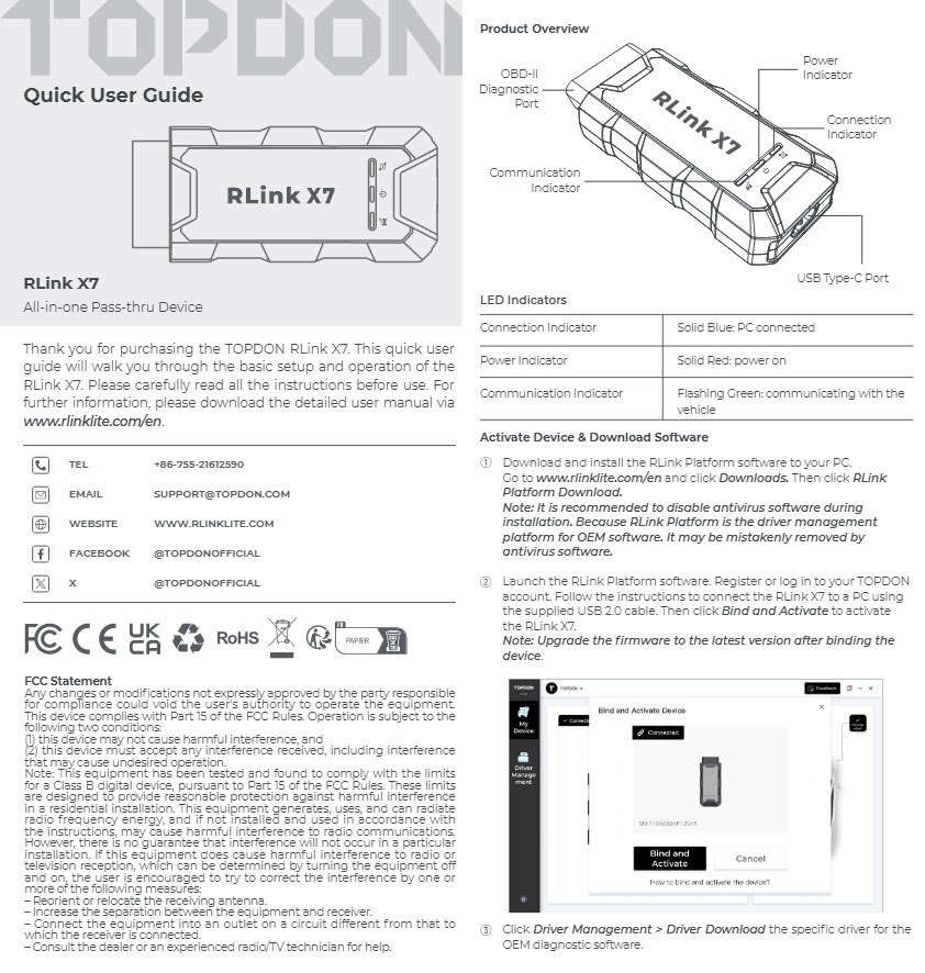 Краткое руководство по началу работы с Topdon Rlink X7
