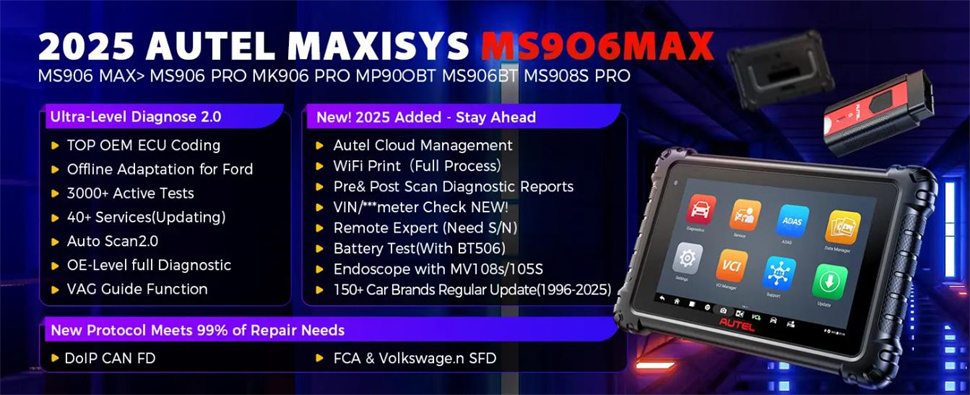 Диагностический сканер Autel Maxisys MS906 Max с расширенным кодированием ЭБУ и 40+ сервисами сброса