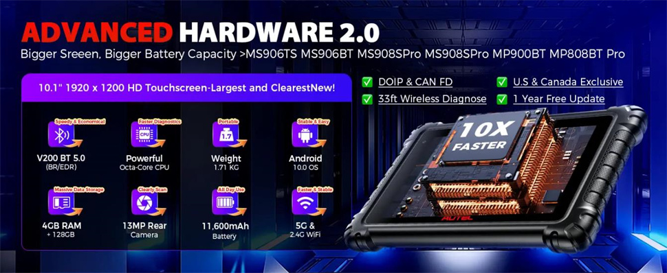 Диагностический сканер Autel Maxisys MS906 Max с расширенным кодированием ЭБУ и 40+ сервисами сброса